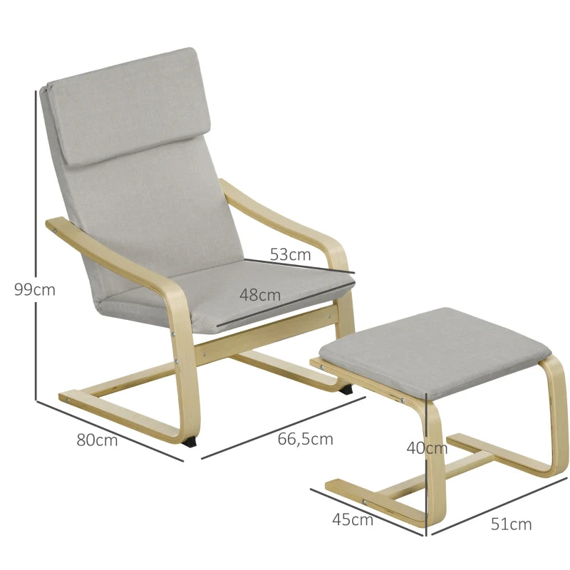 Nancy's Donim Relaxfauteuil - Relaxstoel - Met Voetenbankje - Grijs - Linnenlook / Hout