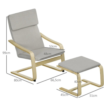 Nancy's Donim Relaxfauteuil - Relaxstoel - Met Voetenbankje - Grijs - Linnenlook / Hout