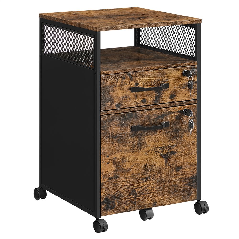 Commode Avella de Nancy - Armoire de bureau - Caisson à tiroirs - Marron / Noir - Aggloméré / Acier - ± 45 x 40 x 70 cm