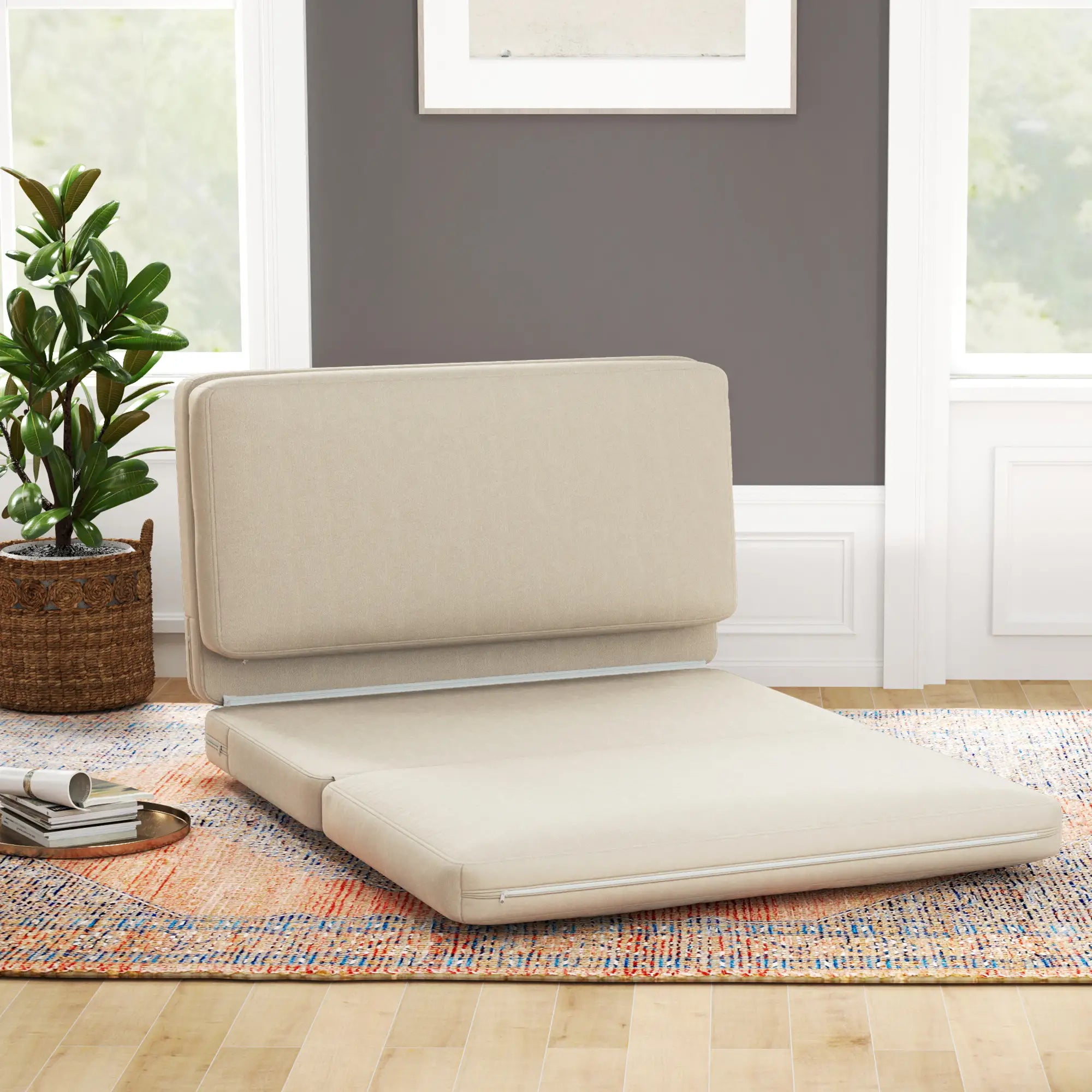 Nancy's Aguda Zitzak met Slaapfunctie - Slaapbank - Lounger - Zitkussen - Beige - Fluweel