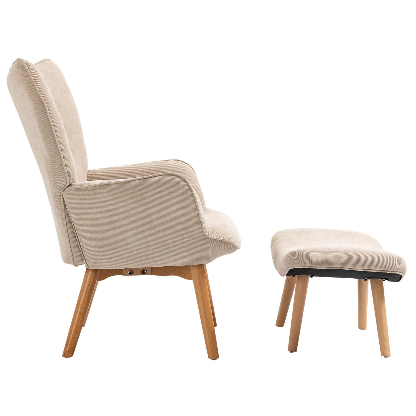 Nancy's Louriçal Relaxfauteuil met Hocker - Relaxstoel - Loungestoel - Beige - Ribfluweel