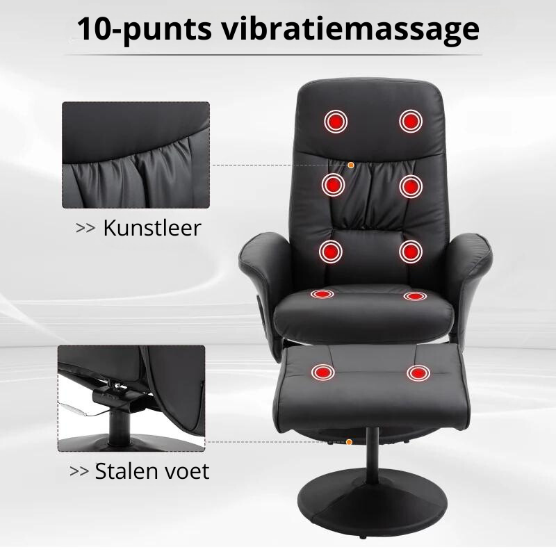 Nancy's Gominhaes Massagestoel - Relaxfauteuil - Relaxstoel - Draaibaar - Verstelbare Rugleuning - Zwart - Kunstleer