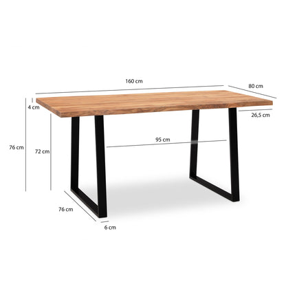 Nancy's Valmaior Eettafel - Eetkamertafel - Keukentafel - Acaciahout / Staal - ± 160 x 80 x 75 cm