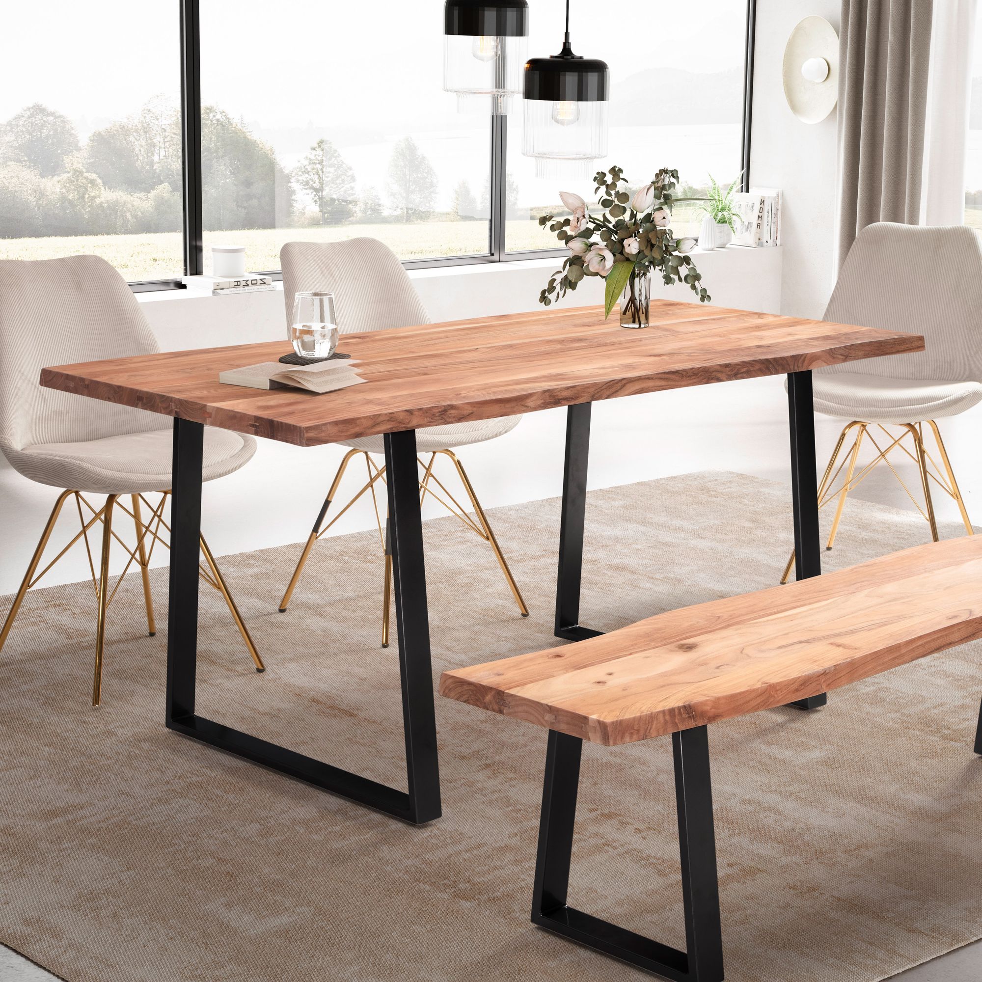 Nancy's Valmaior Eettafel - Eetkamertafel - Keukentafel - Acaciahout / Staal - ± 160 x 80 x 75 cm