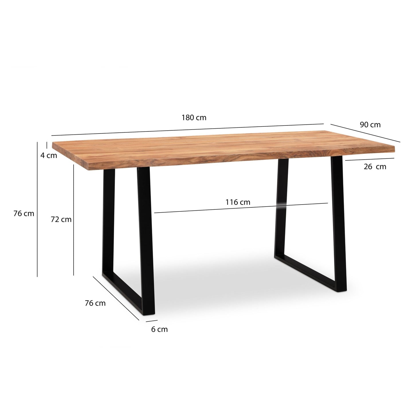 Nancy's Comporta Eettafel - Eetkamertafel - Keukentafel - Acaciahout / Staal - ± 180 x 90 x 75 cm