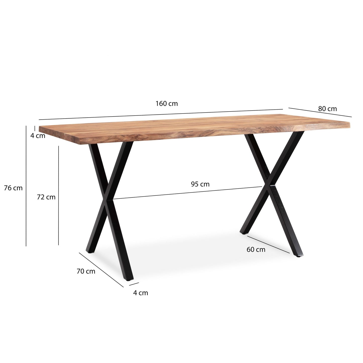 Nancy's Paderne Eettafel - Eetkamertafel - Keukentafel - Acaciahout / Staal - ± 160 x 80 x 75 cm