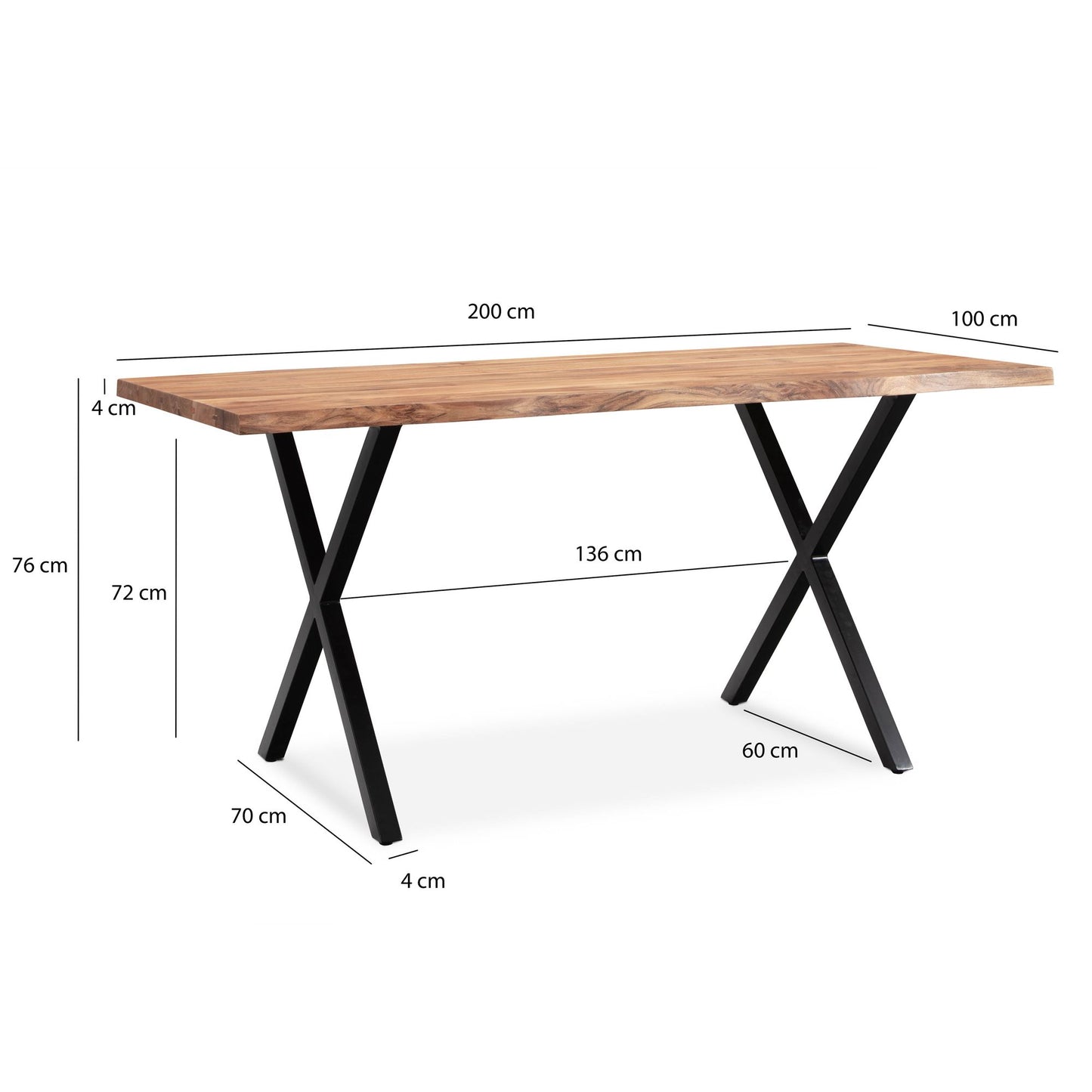 Nancy's Louriceira Eettafel - Eetkamertafel - Keukentafel - Acaciahout / Staal - ± 200 x 100 x 75 cm