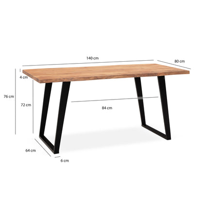 Nancy's Branca Eettafel - Eetkamertafel - Keukentafel - Acaciahout / Staal - ± 140 x 80 x 75 cm