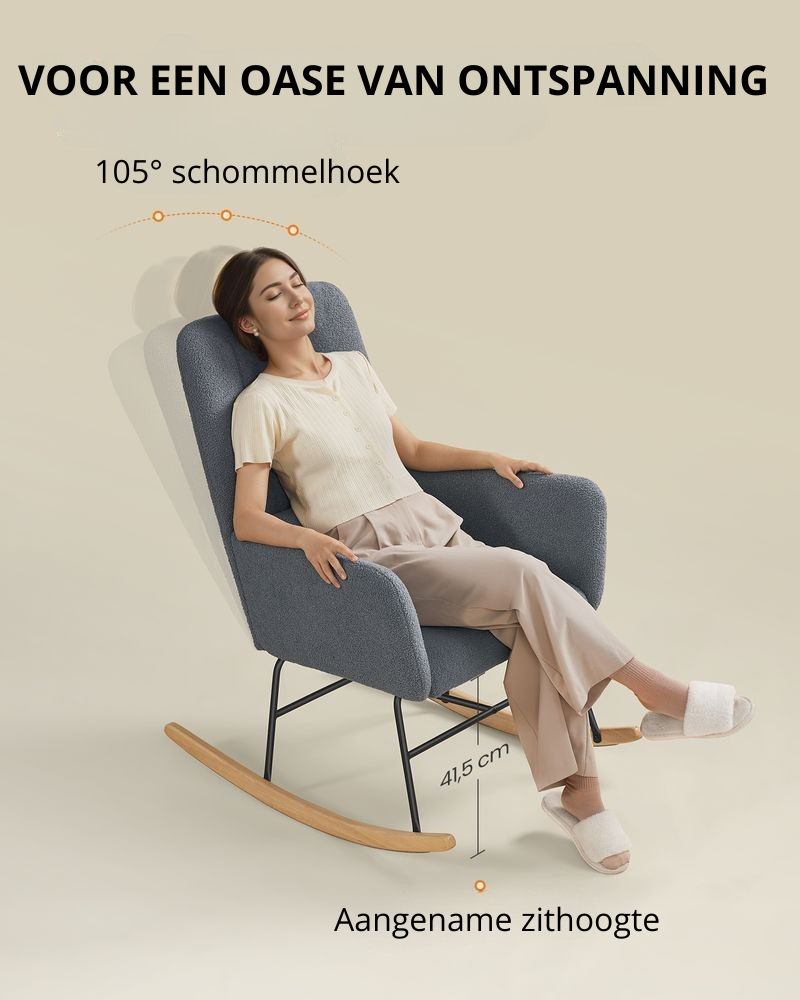 Nancy's Romarigães Schommelstoel - Loungestoel - Relaxstoel - Grijs - Fleece