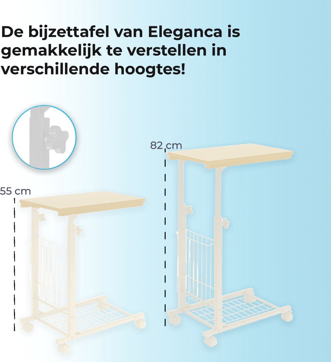 Eleganca Verstelbare bijzettafel op wielen Wit