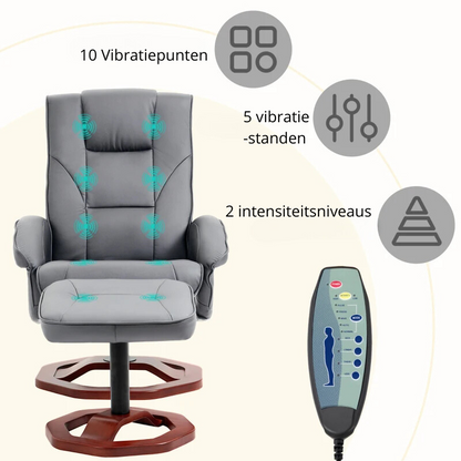 Nancy's Carvalho Massagestoel met Voetenbankje - Massage Fauteuil - Relaxstoel - Grijs - Kunstleer