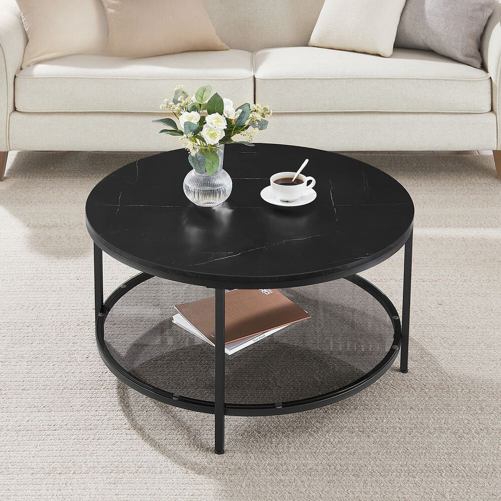 Table basse Axminster de Nancy avec plateau aspect marbre noir - Noir - Acier - Moderne - 80 x 44,5 cm