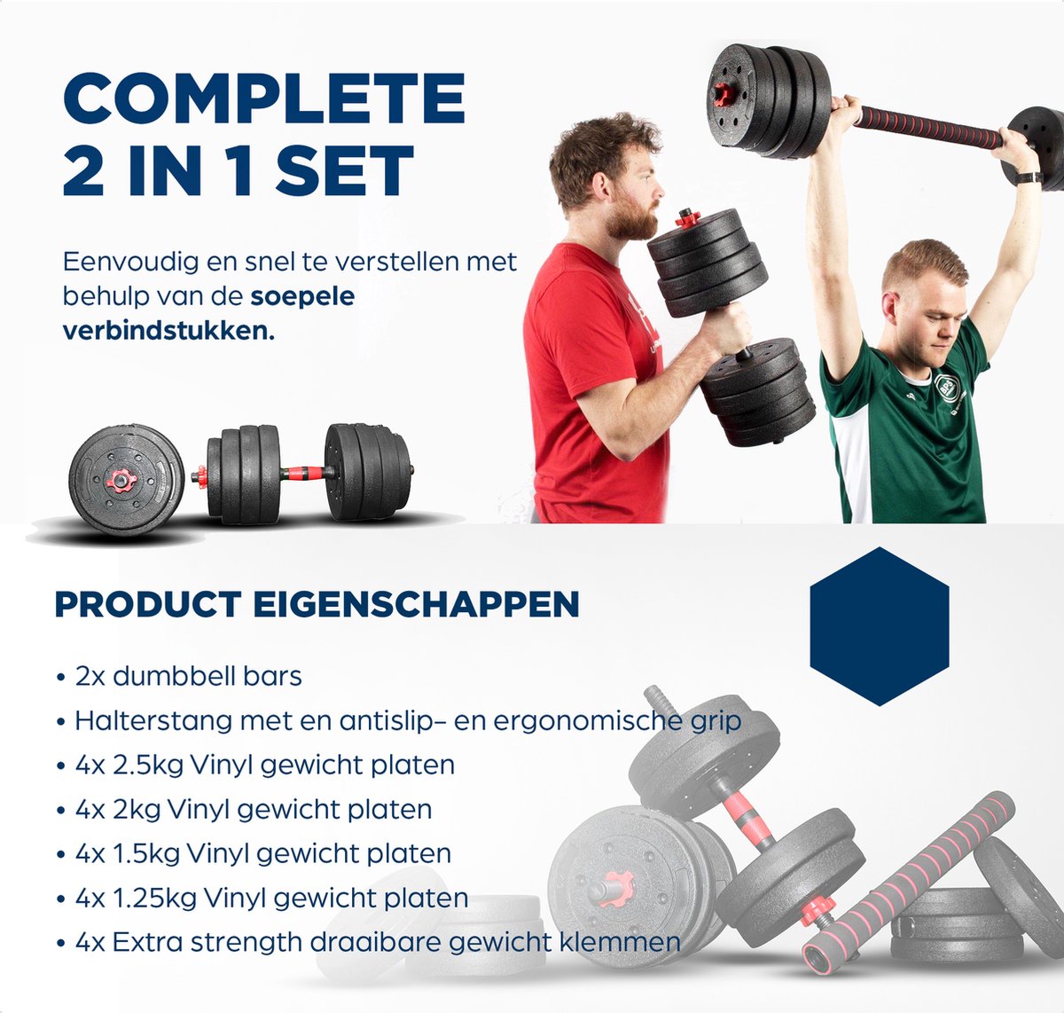 SOUTHWALL Dumbbells set verstelbaar met halterstang tot 20kg