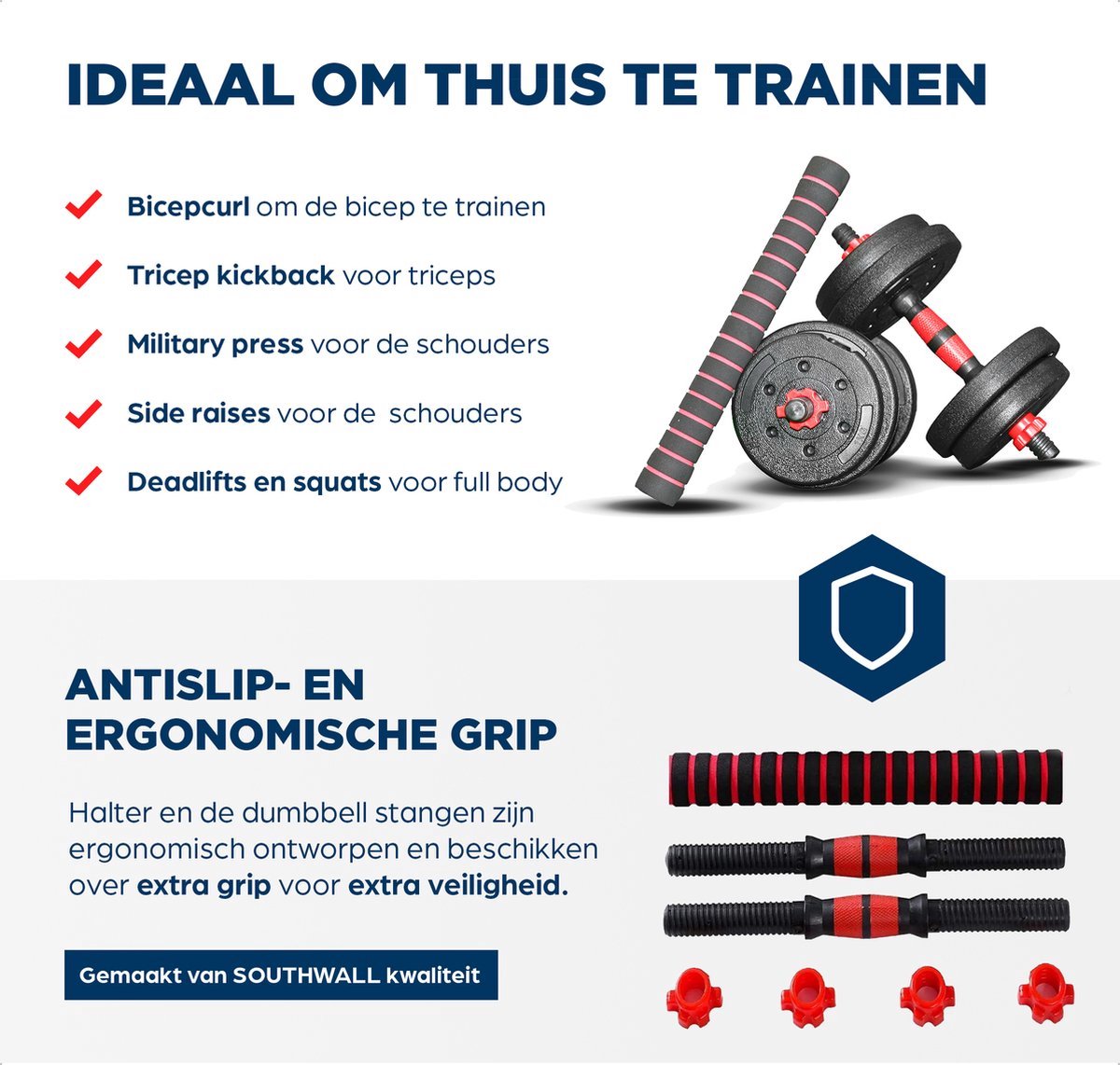 SOUTHWALL Dumbbells set verstelbaar met halterstang tot 20kg