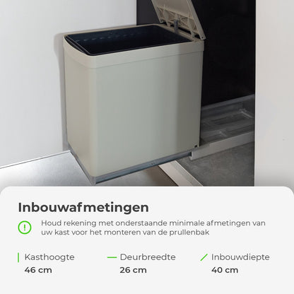 Inbouw prullenbak - Inbouw afvalemmer - Inbouw afvalbak - Inbouw vuilnisbak - Prullenbakken afval scheiden - 16 Liter automatische dekselopening Grijs