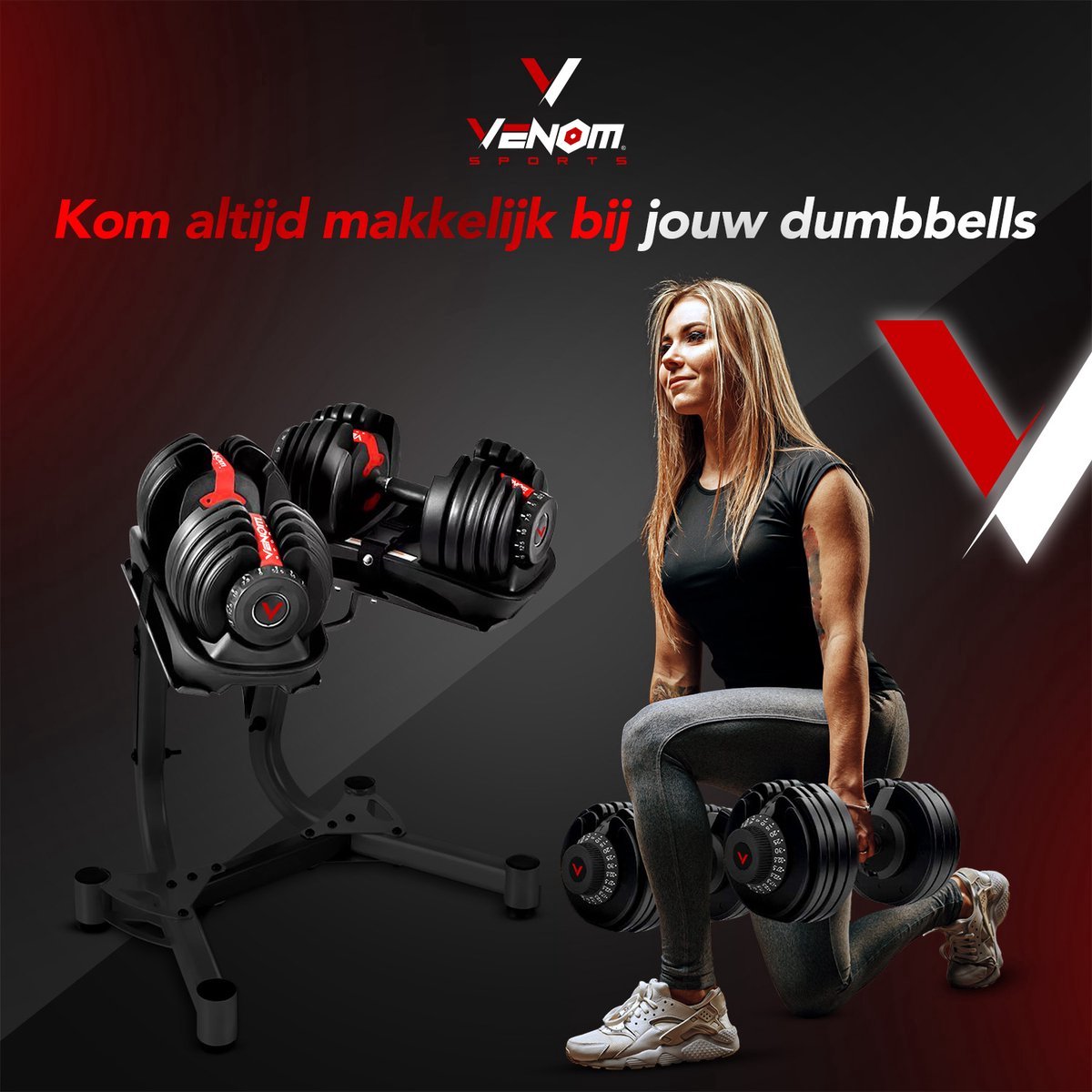 Venom Sports Dumbbell Rack – support d'haltères professionnel – support de haute qualité et solide – support de rangement pour haltères – noir