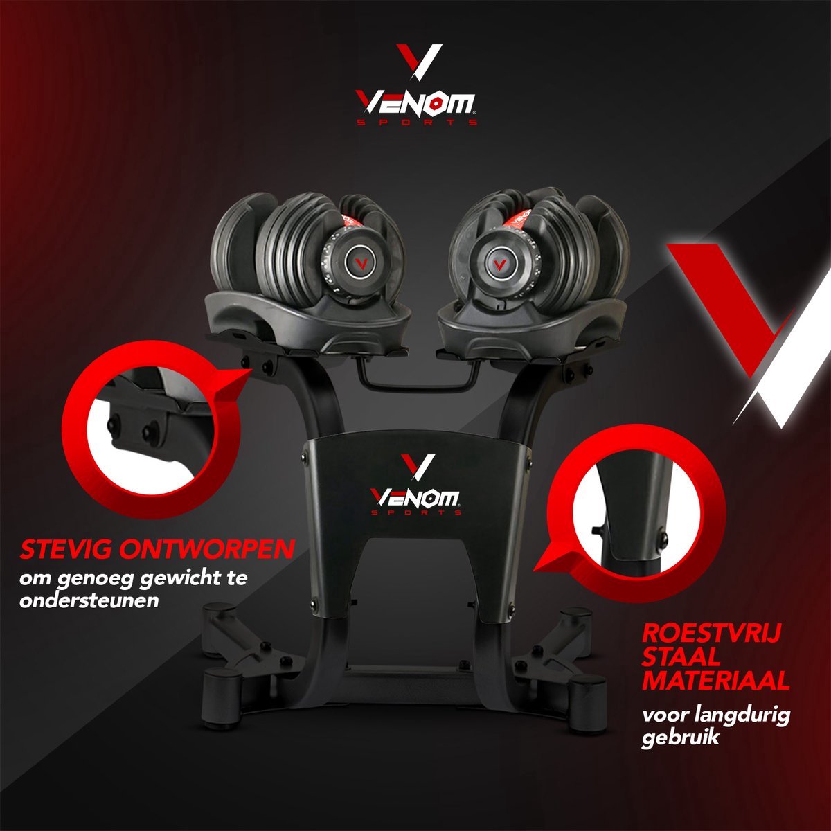 Venom Sports Dumbbell Rek – professionele dumbbell stand – hoogwaardig en sterk rack – opbergrek voor dumbbells – zwart