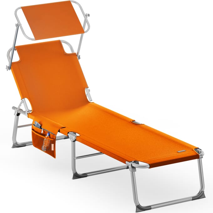 Nancy's Capranica Ligbed - Loungebed - Ligstoel - Met Zonnekap - Verstelbaar - Oranje