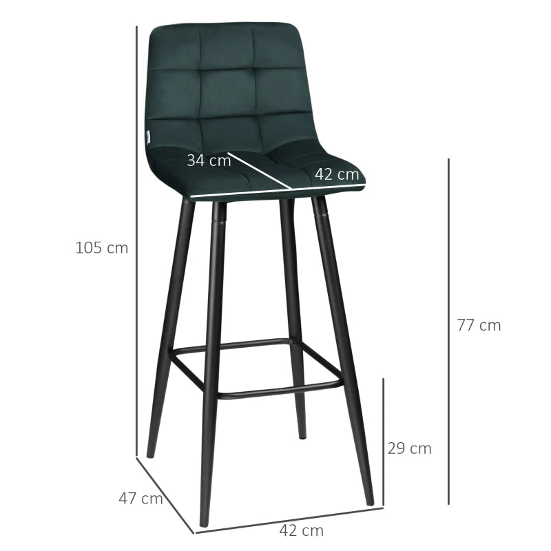 Nancy's Cambra Bar Stools - Bar Chairs - Set of 2 - Green - 42 x 47 x 105 cm