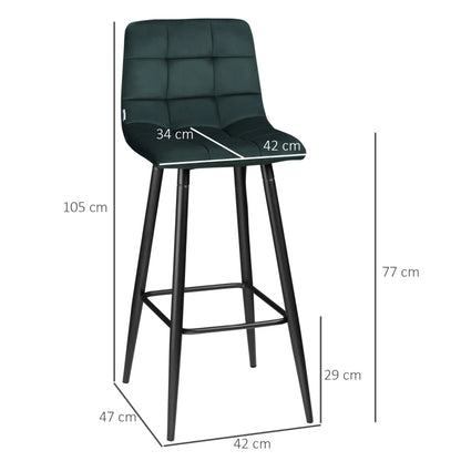 Nancy's Cambra Bar Stools - Bar Chairs - Set of 2 - Green - 42 x 47 x 105 cm