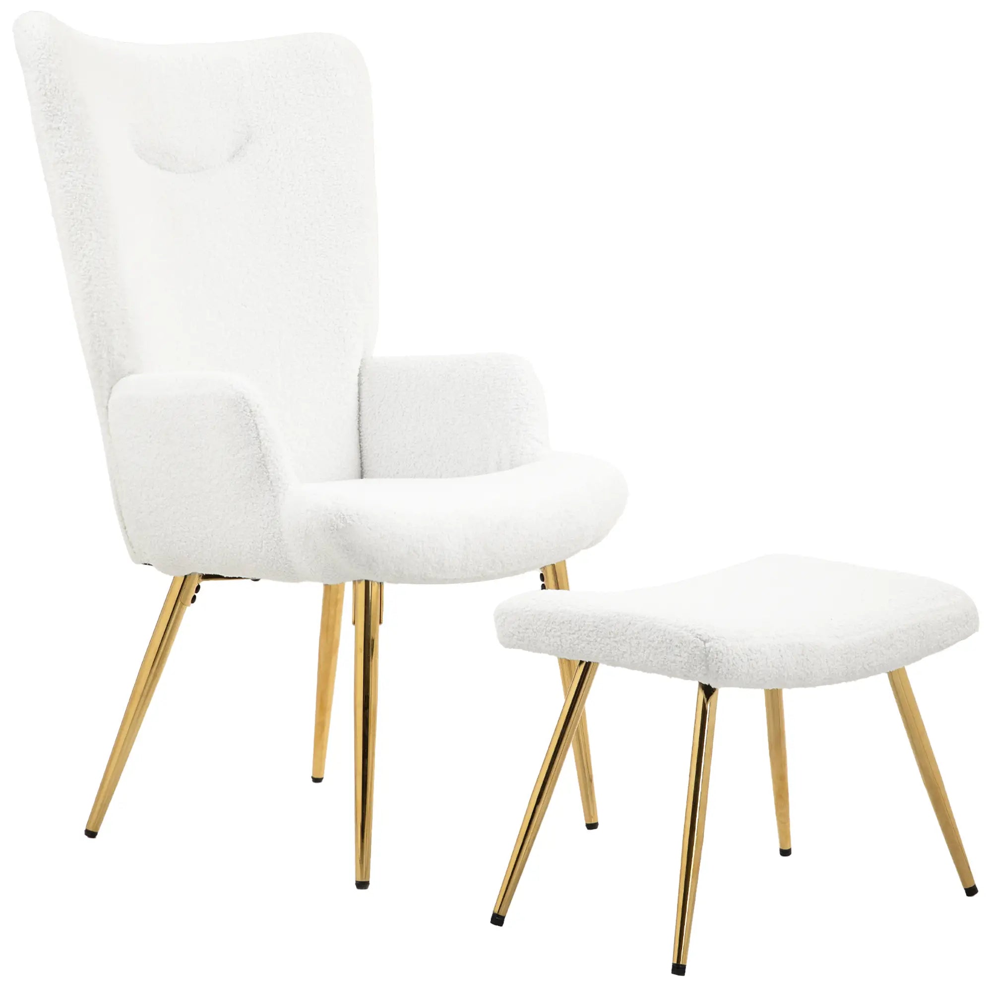 Nancy's Sarzedo Relaxfauteuil met Voetenbankje - Relaxstoel - Loungestoel - Ligstoel - Wit / Goud