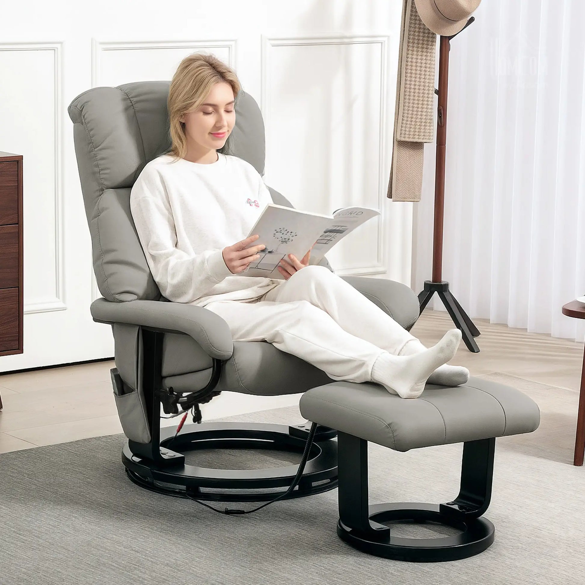 Nancy's Carreiras Massagestoel met Hocker - Relaxfauteuil - Relaxstoel - Ergonomisch - Verstelbaar - Grijs - Kunstleer