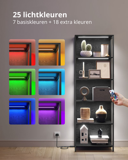 Nancy's Dornelas Wandkast - Boekenkast - LED-verlichting - Zwart - 60 x 30 x 180 cm