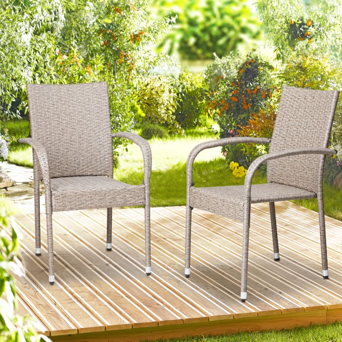 Nancy's Balazar Tuinstoelen Set van 4 - Stapelbaar - Weer- en UV-bestendig - Crème - Polyrotan