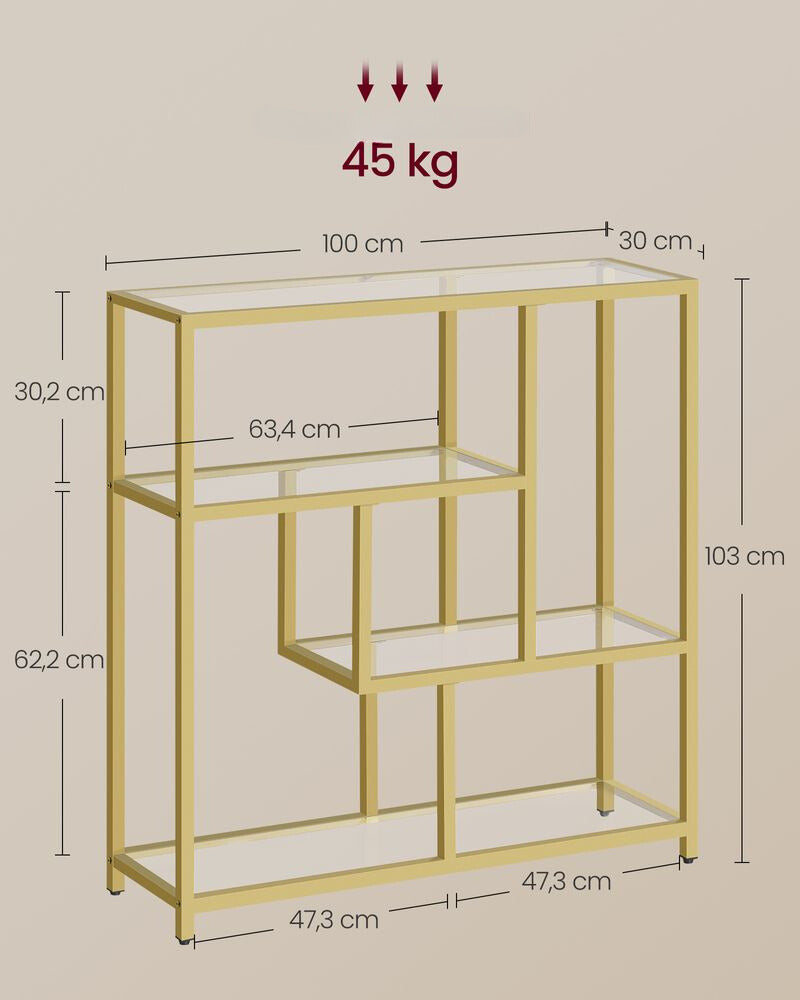 Nancy's Nevogilde Wandkast - Opbergkast - Boekenkast - Goud - Glas / Staal - ± 100 x 30 x 100 cm