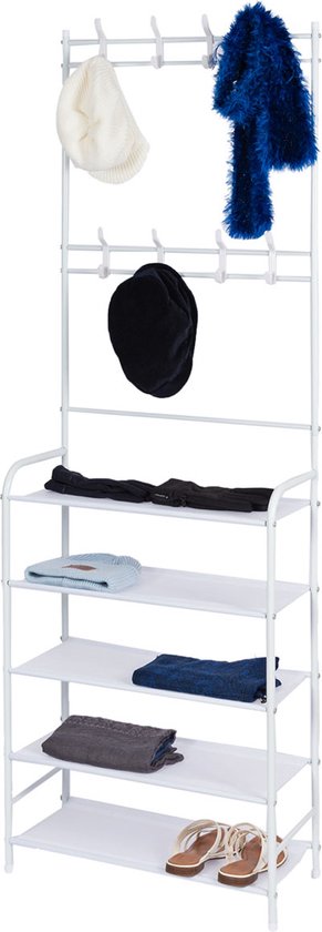 Eleganca Clothes rack with shelves - Wardrobe rack - Shoe rack - 2-1 storage rack - White - Steel - 60 x 26 x 153 cm