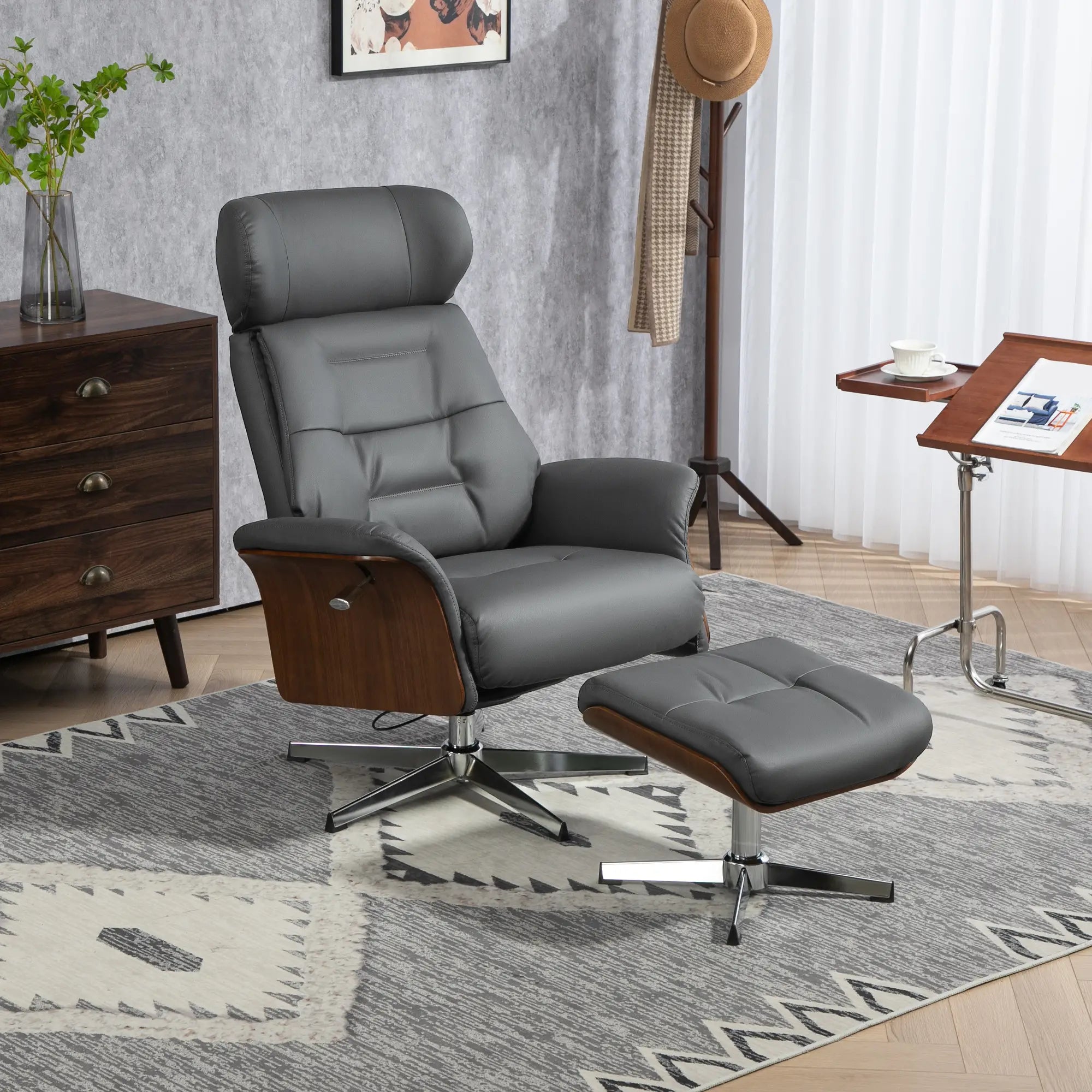 Nancy's Tortosendo Relaxfauteuil met Hocker - Relaxstoel - Loungestoel - Donkergrijs - Kunstleer