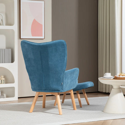 Nancy's Meirinhas Relaxfauteuil met Hocker - Relaxstoel - Loungestoel - Blauw - Ribfluweel