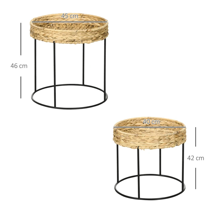 Nancy's Battipaglia Coffee Table Set - Side Table Set - Coffee Table - Wood / Black - Water Hyacinth / Steel