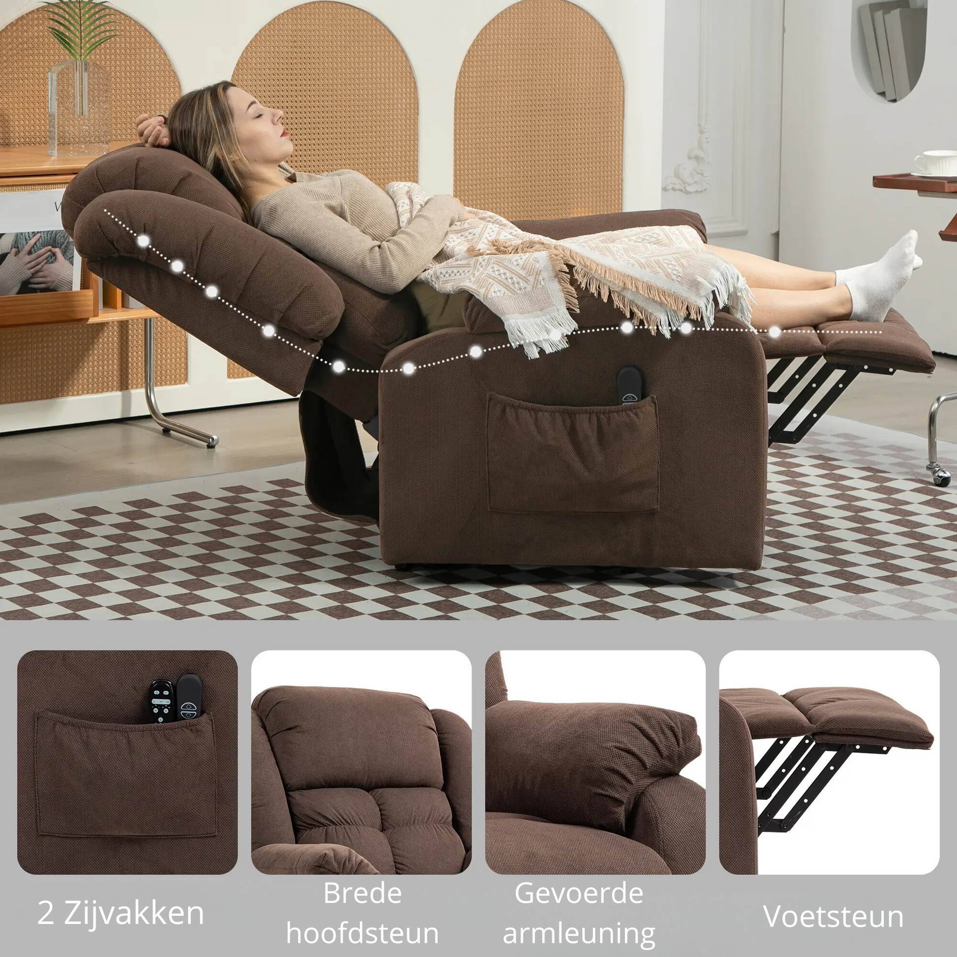 Nancy's Urgezes Sta op Stoel - Opsta stoel - Massagestoel - Seniorenstoel - Relaxfauteuil - Bruin - Fluweel