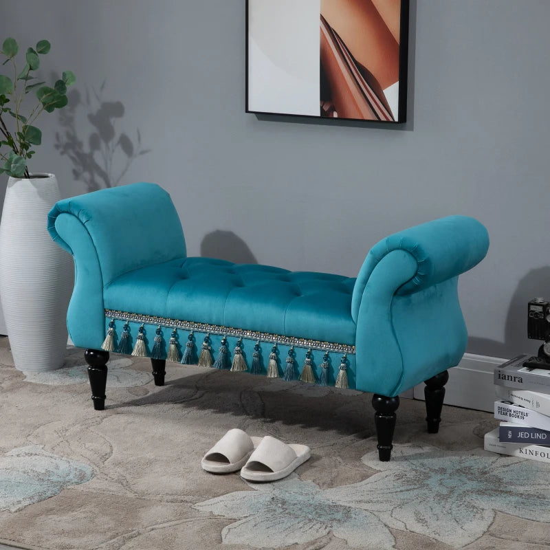 Nancy's Argelato Bench - Seating Bench - Hallway Bench - Blue - Velvet - ± 120 x 40 x 60 cm