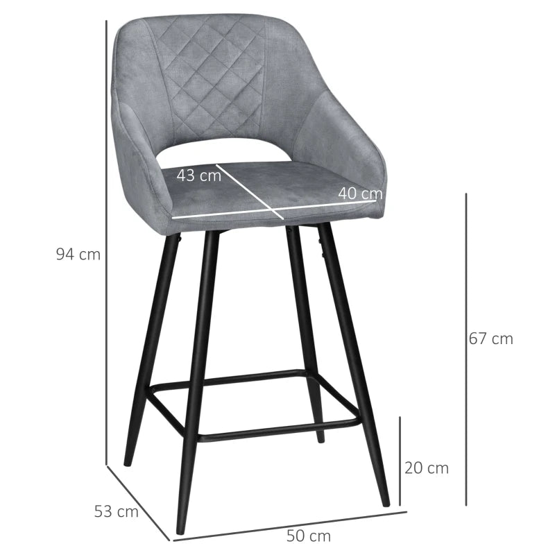 Nancy's Campia Bar Stools - Bar Chairs - Set of 2 - Gray - Velvet - 50 x 53 x 94 cm