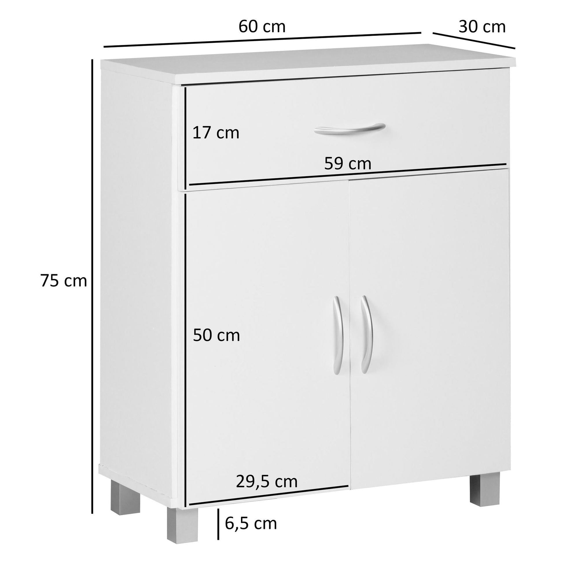 Tweedekans Nancy's Nashua Dressoir - Gangkast - Lade - Openslaande Deuren - Beuken -Wit- Zijkast - 60x75x30cm