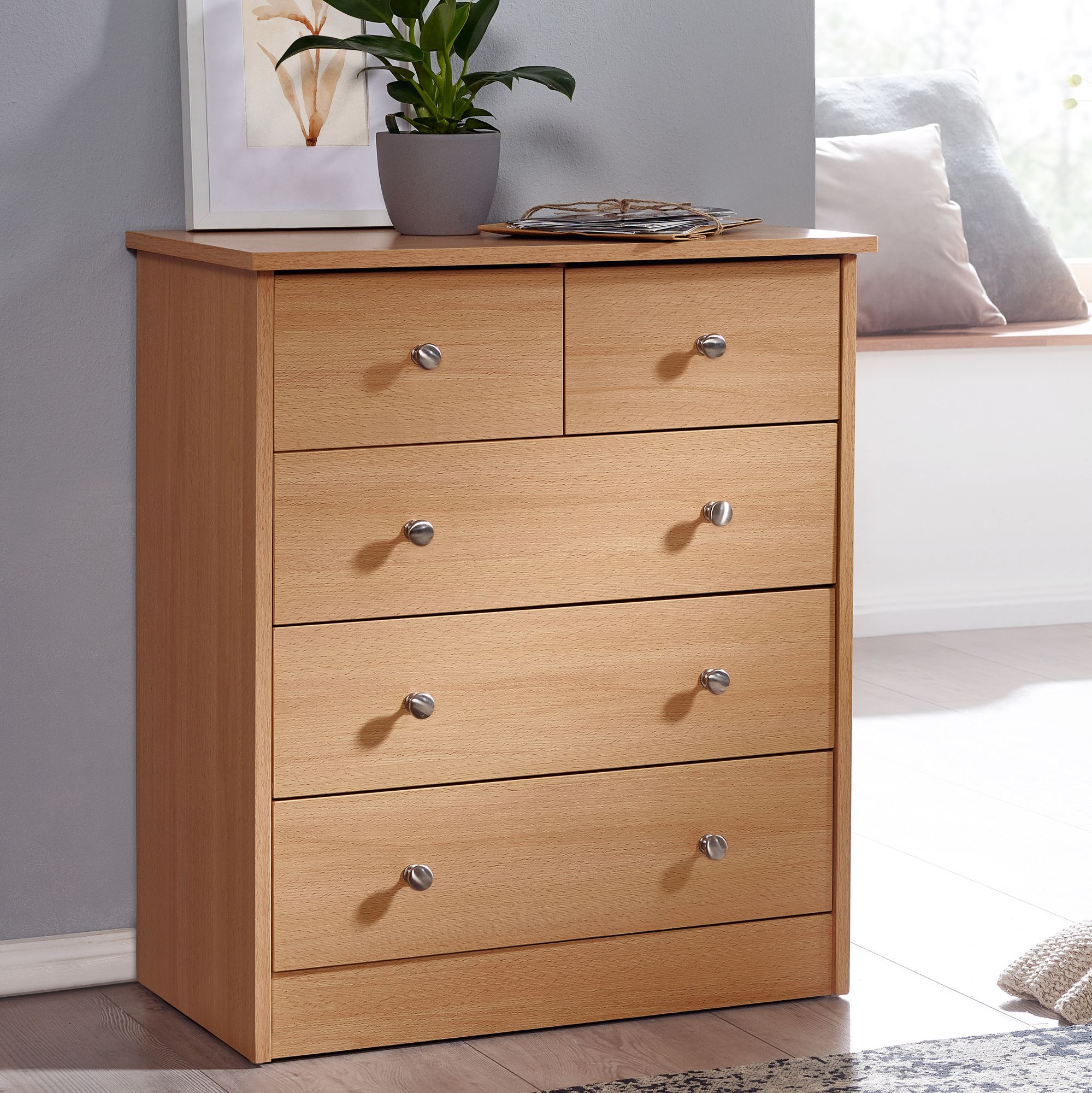 Nancy's Woodbridge Chest of Drawers - Sideboard - 5 drawers - Beech color - Chipboard / Steel - 60 x 35 x 70 cm