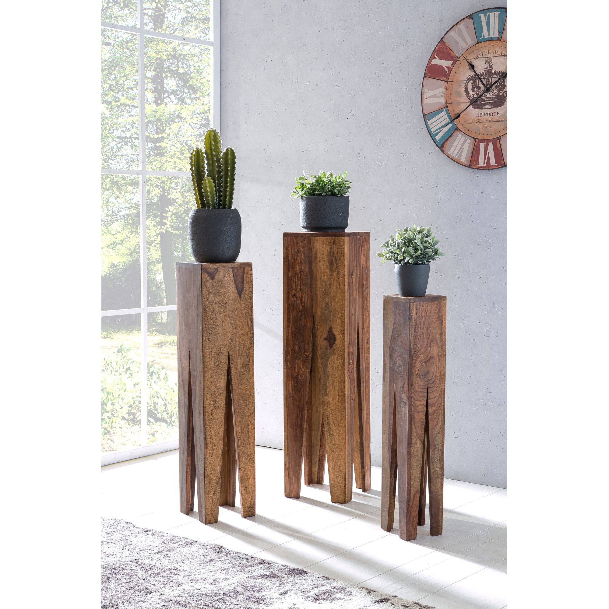 Tables d'appoint girafe de Nancy - Ensemble de 3 - Tables d'appoint en bois massif - Table d'appoint allongée - Sheesham.