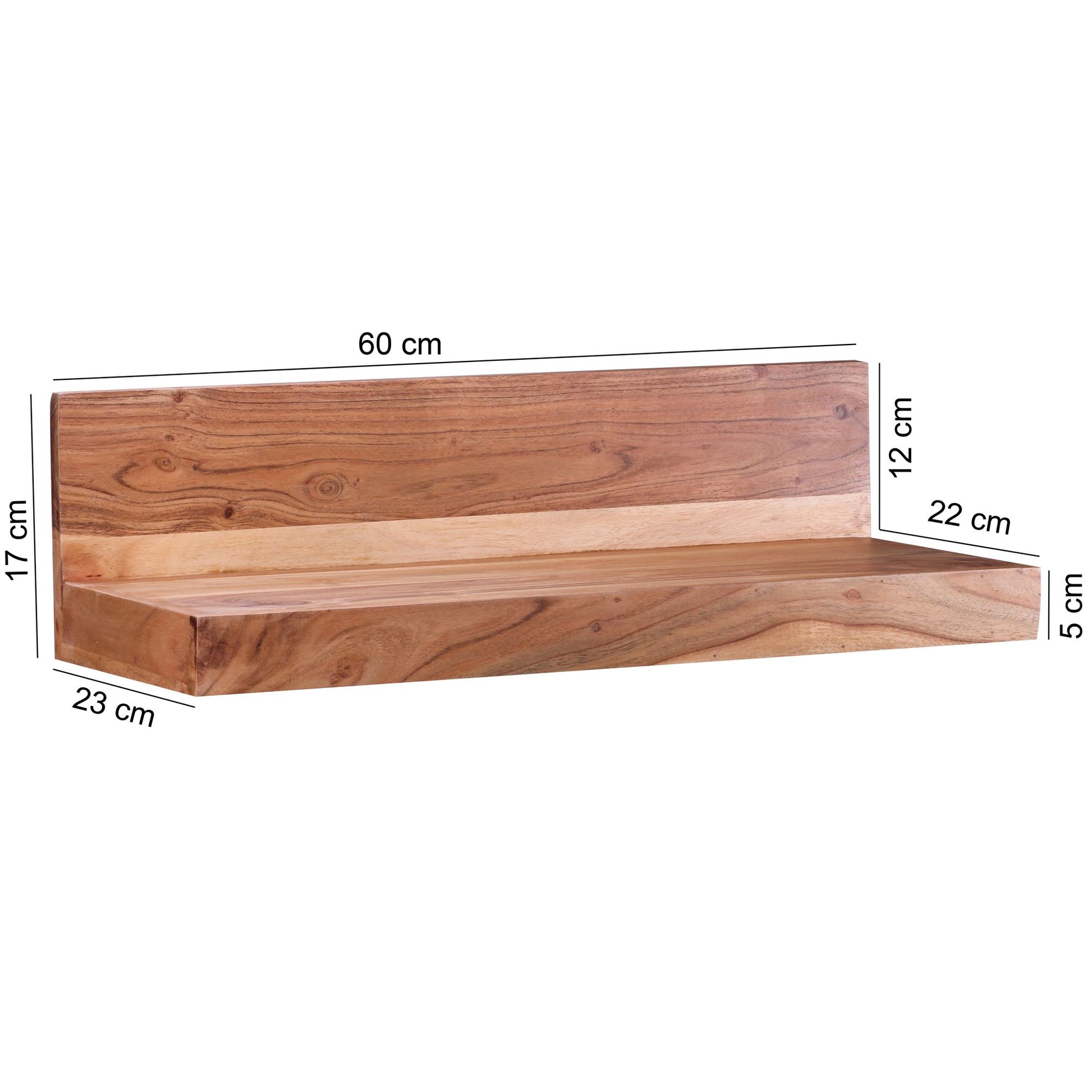 Nancy's Lameiras Wandplank - Wandrek - Zwevende Plank - Massief Acaciahout - ± 60 x 20 x 20 cm