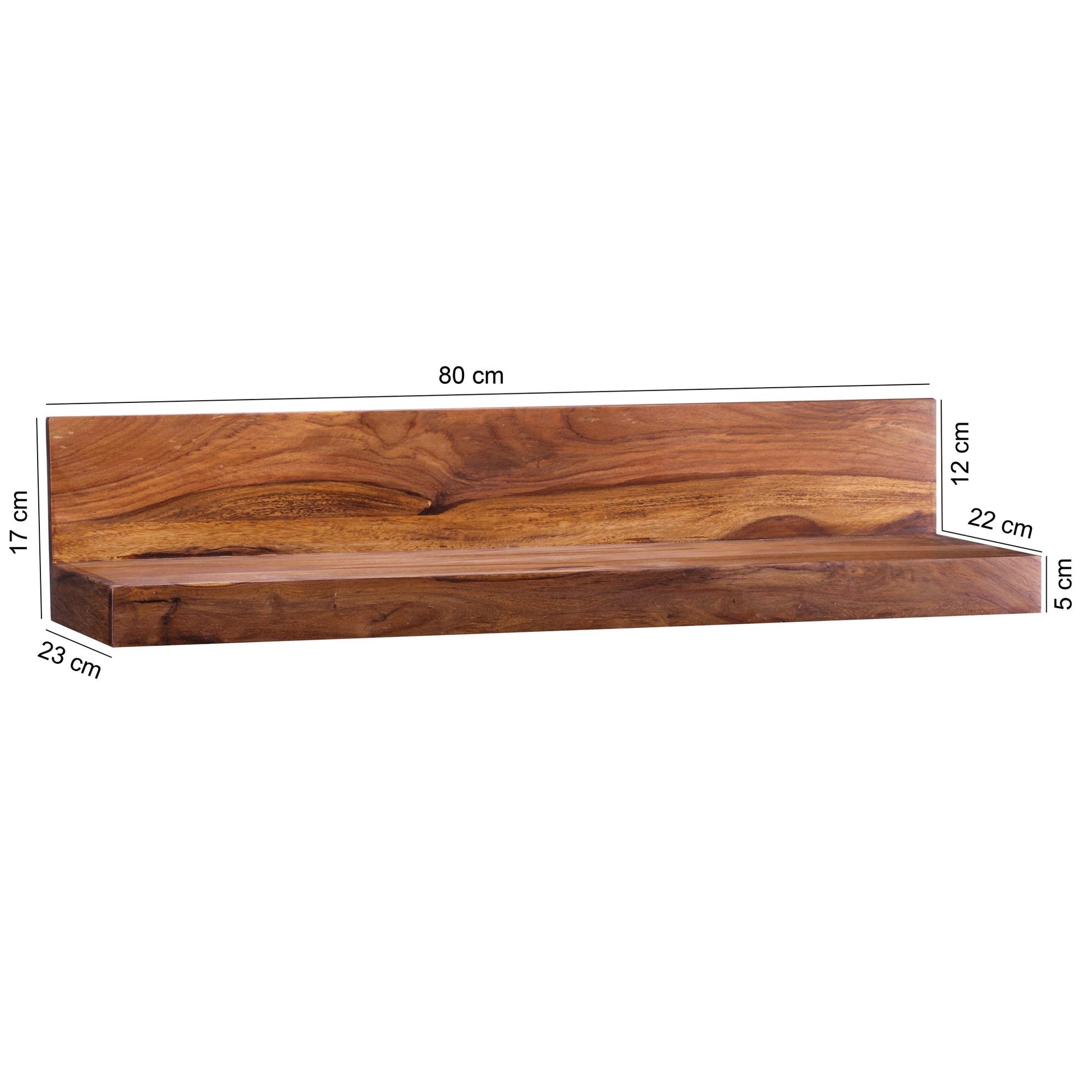 Nancy's Manigoto Wandplank - Wandrek - Zwevende Plank - Massief Sheeshamhout - ± 80 x 20 x 20 cm