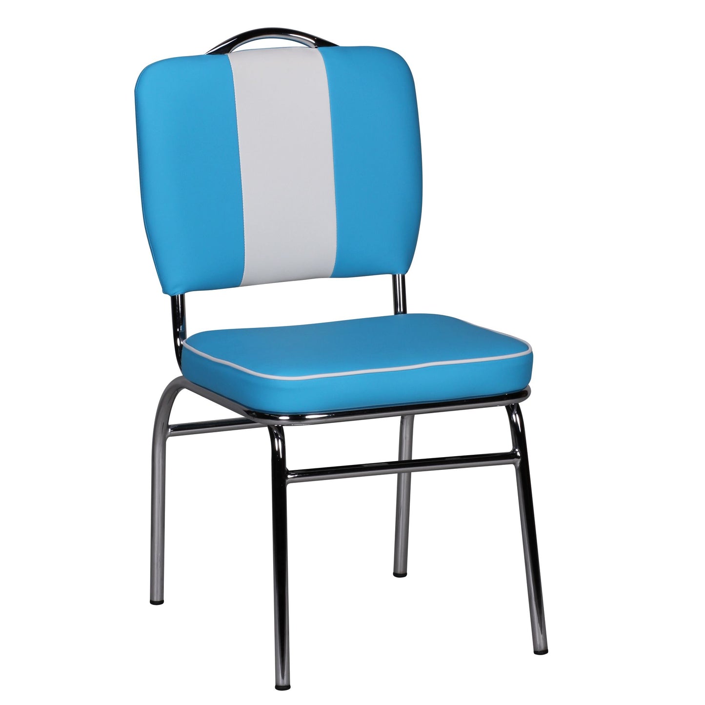 Nancy's Retro Dining Room Chair - American Dining Room Chair - Retro Vintage Design - Blue / White - Faux Leather / Steel