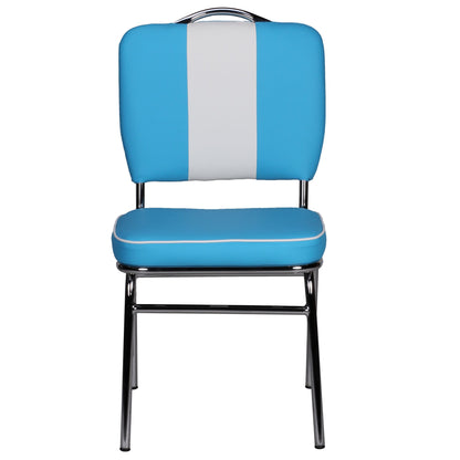 Nancy's Retro Dining Room Chair - American Dining Room Chair - Retro Vintage Design - Blue / White - Faux Leather / Steel