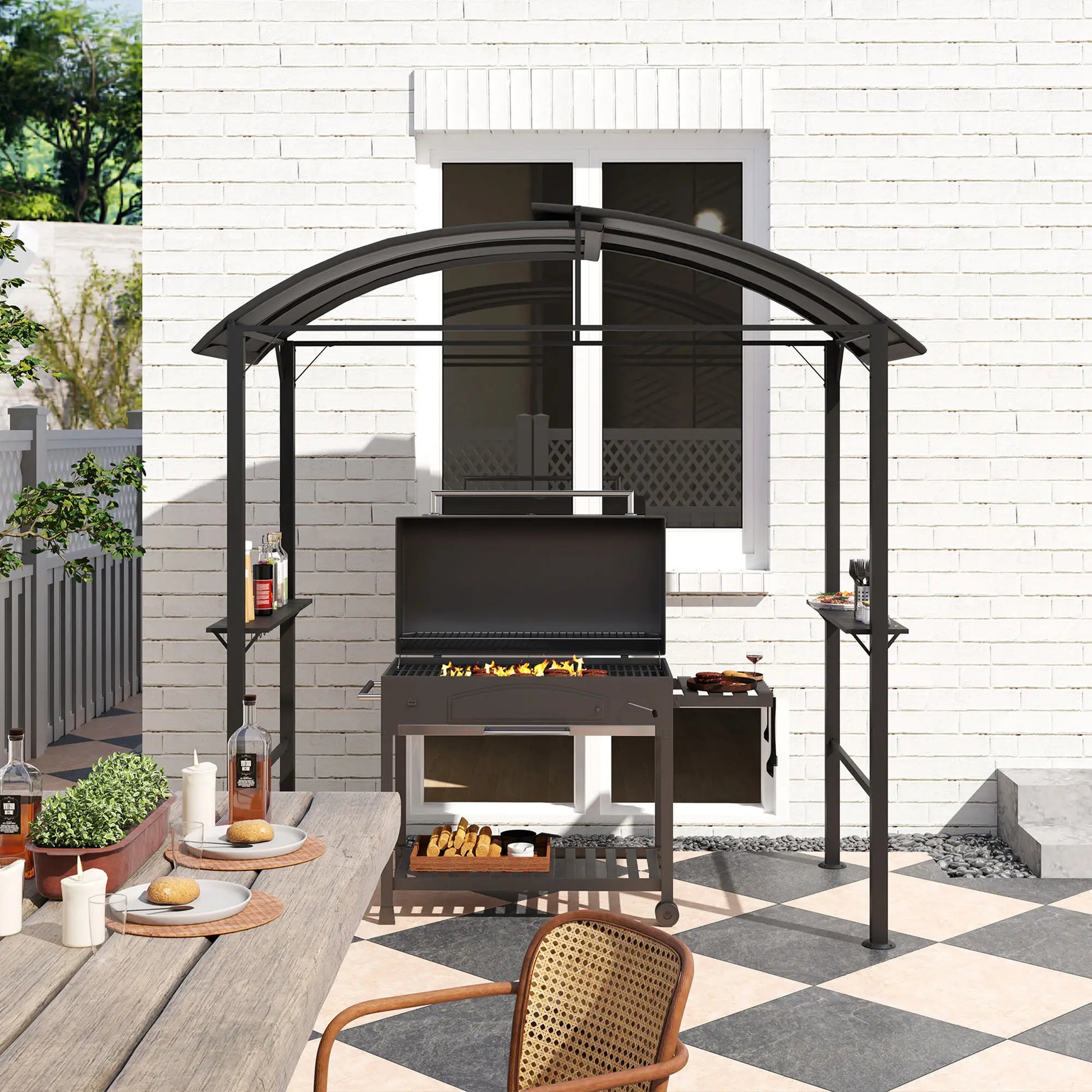 Nancy's Abriola Bbq overkapping - Barbecue Paviljoen - Bbq afdak - Grijs - Staal - ± 230 x 110 x 235 cm