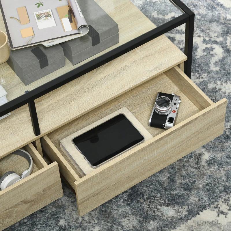 Nancy's Bellamonte Coffee Table - Coffee Table - Black / Oak / Transparent - ± 120 x 60 x 45 cm