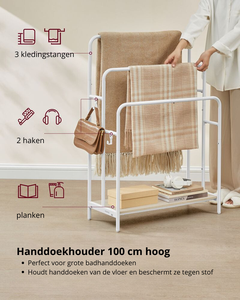 Nancy's Nesperira Handdoekrek - Handdoekstandaard - Badkamer Handdoekhouder - Wit / Beige