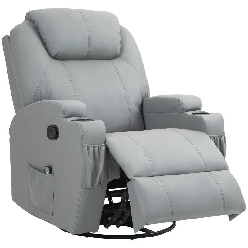 Nancy's Mascotelos Massage Chair - Relaxing Armchair - Relaxing Chair - Cinema Chair - Rocking Function - Swivel - Adjustable Backrest - Gray - Faux Leather