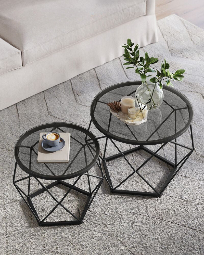 Nancy's Valoura Coffee Table Set - Side tables - Coffee table - Gray / Black - Glass / Steel