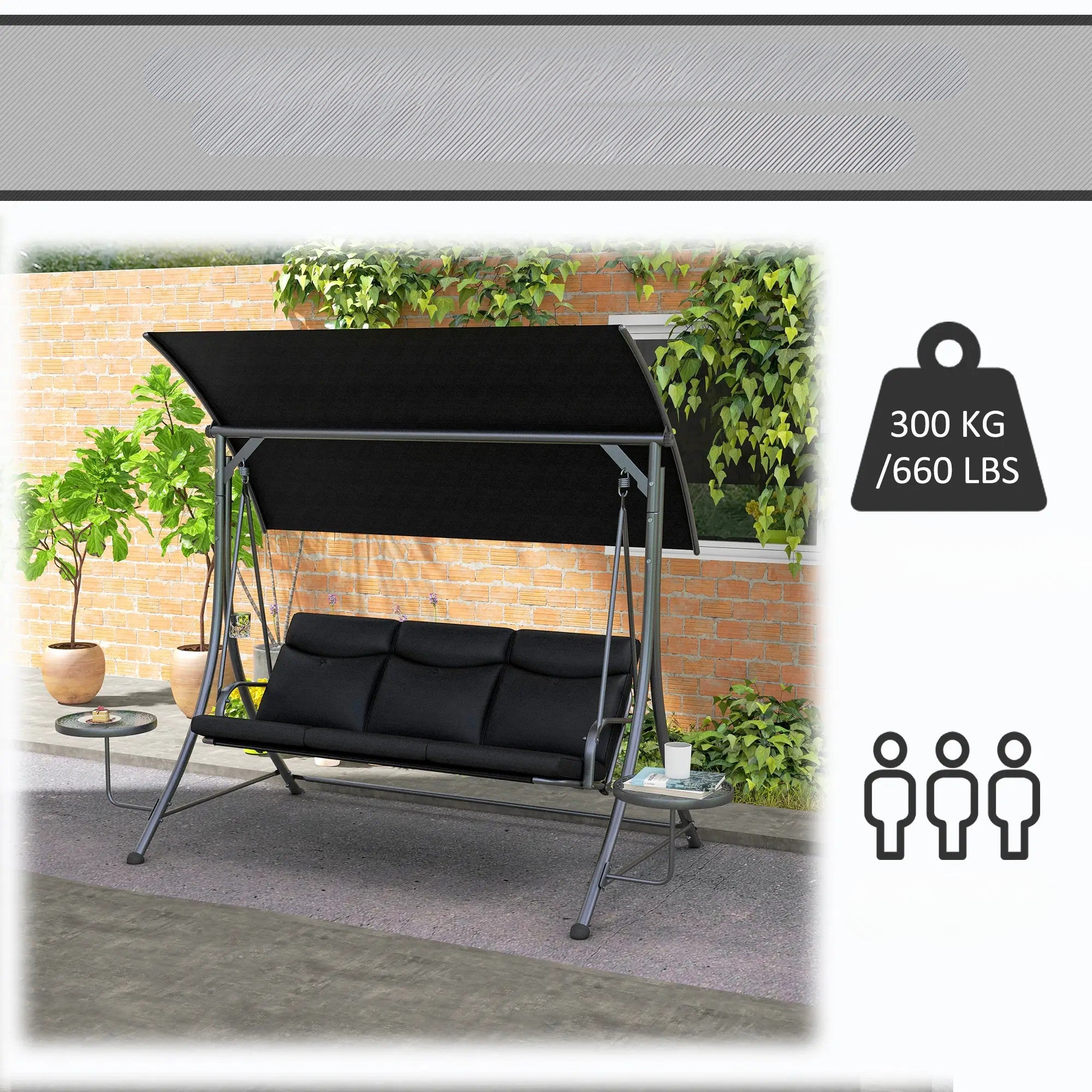 Nancy's Ferreirim Schommelbank - Tuinschommel - Hollywood Schommel - Zwart - ± 280 x 125 x 180 cm