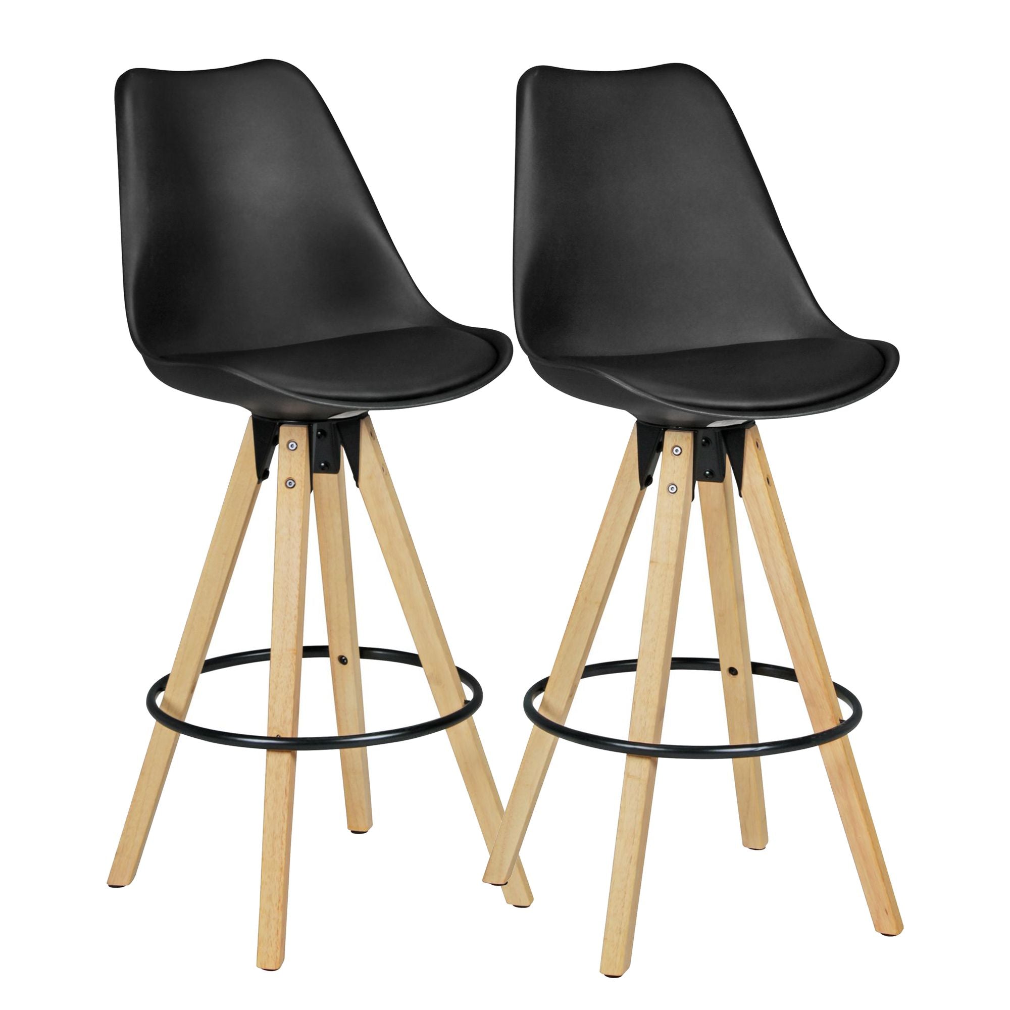 Nancy's Branca Bar Stools - Bar Chair - Set of 2 - - Ergonomic - Black / Wood - Faux leather